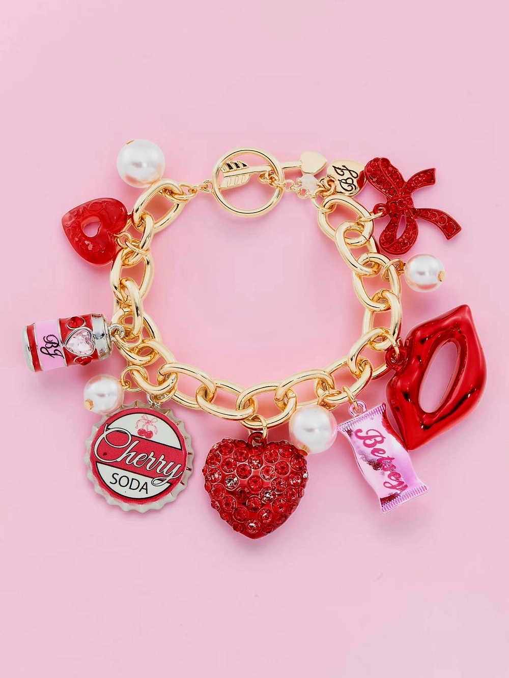 NEW Betsey Johnson Love Spell Charm Bracelet Y2K Gold Tone Heart Charm NWT
